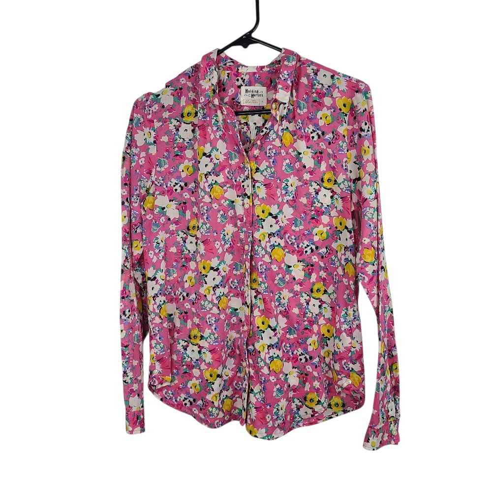 Anthropologie Holding Horses Pink Floral Button Front Shirt Size Small